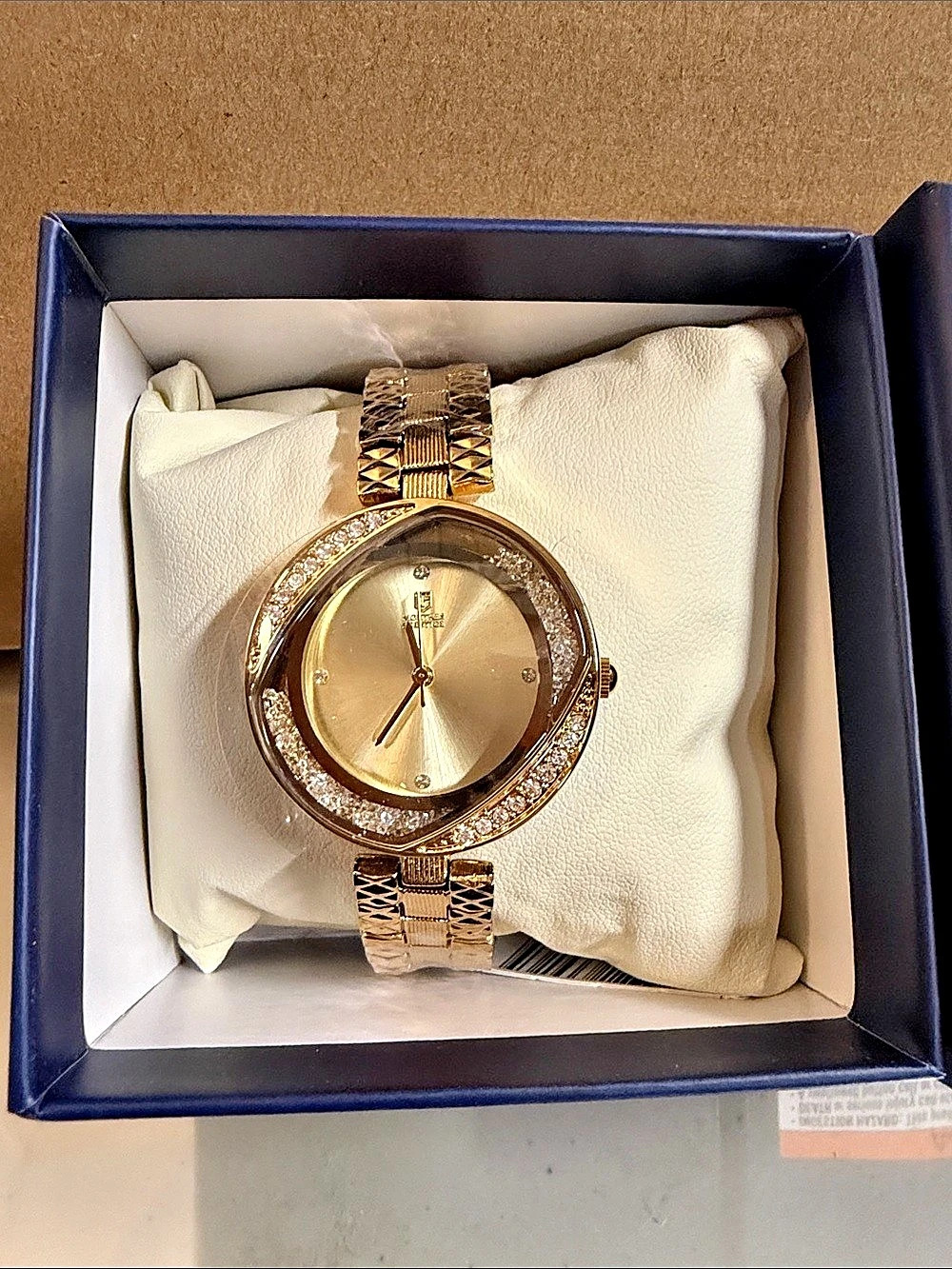 Montres Prestige MPW-0220 Gold-Tone Crystal Bezel Watch NWT
